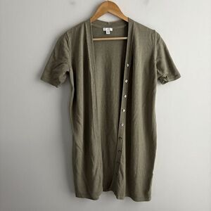 J Jill Linen Blend Cardigan Women’s Petite Small Green Long Duster Knit Sweater